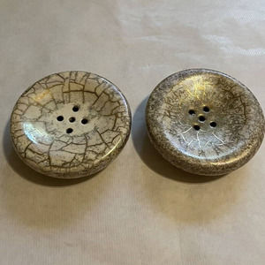 VINTAGE Pair 1990s Hand Made Ceramic SOAP DISH Dated & Signed NIELSEN
